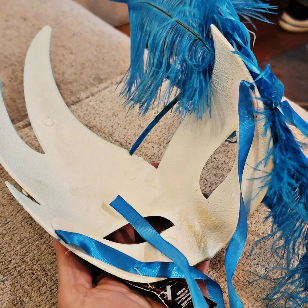 Stunning Venetian Blue & Gold Feathers Masquerade Mask Gruppo Venezia #NWT Italy